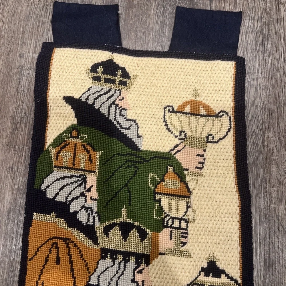 Vintage Needlepoint Wall Hanging - Christmas Nativity Three Kings
